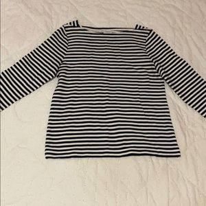 navy blue and white striped boatneck top